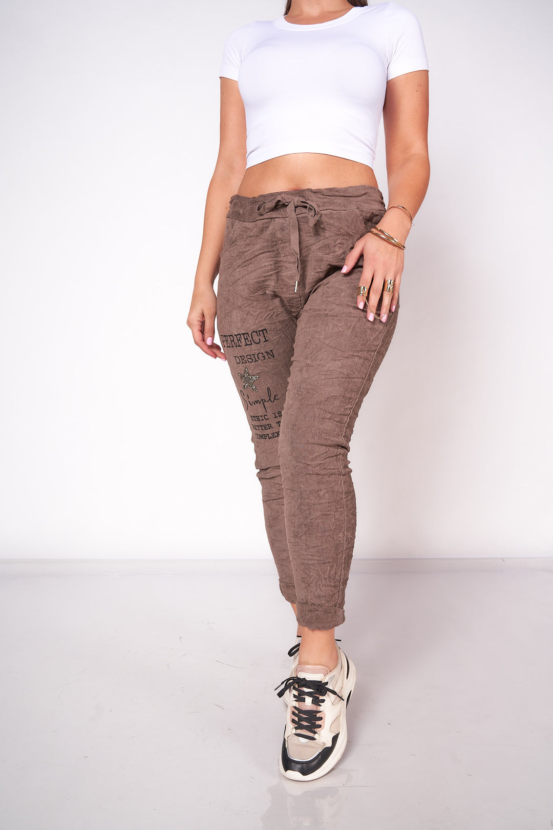 Corduroy Rhinestone Detail Jogger Pants